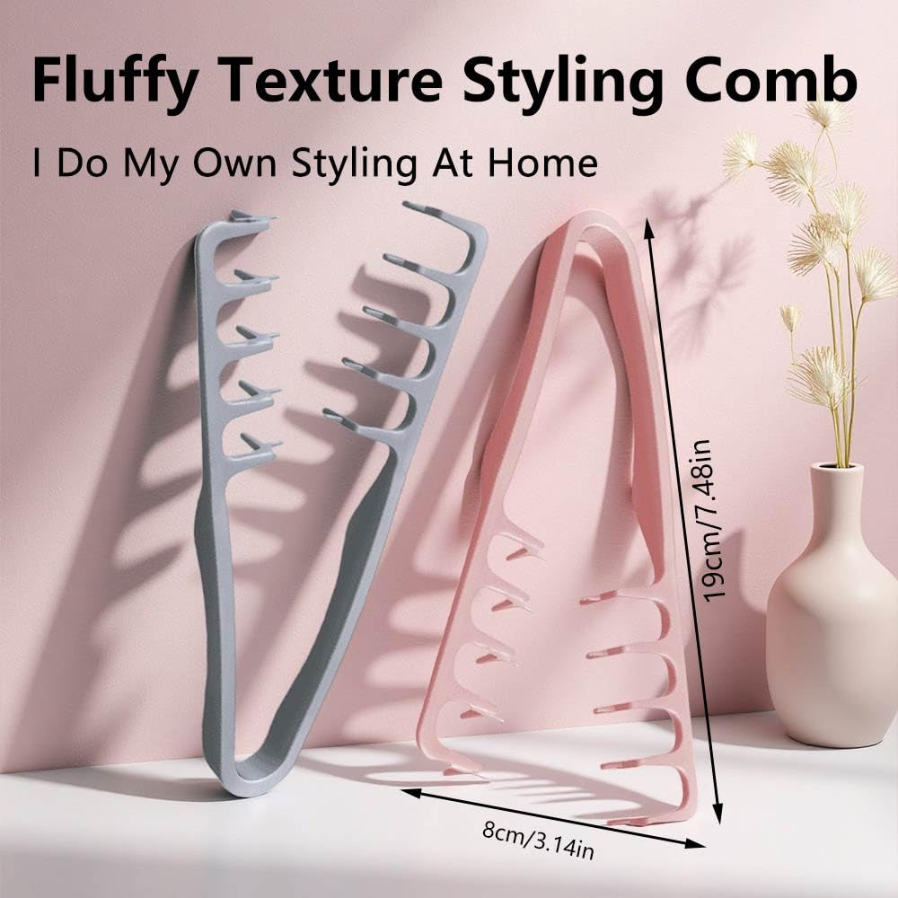 Texture Comb & Textured Styling Tool for Volumizing Fluffy Hair, 2-Pack Wide Tooth Quad Design for Detangling and Styling, Texturizing Solution for Women & Men (Grey+Pink）